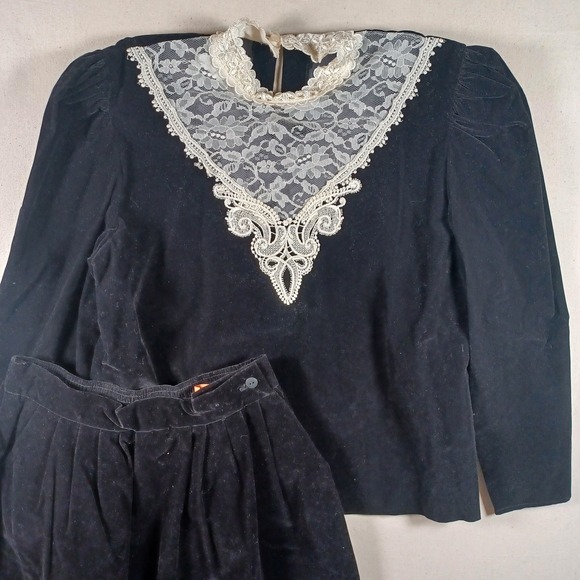 My Michelle Dresses & Skirts - My Michelle Vintage Black Velvet Victorian Lace Bib Skirt Set Goth Dark Academia
